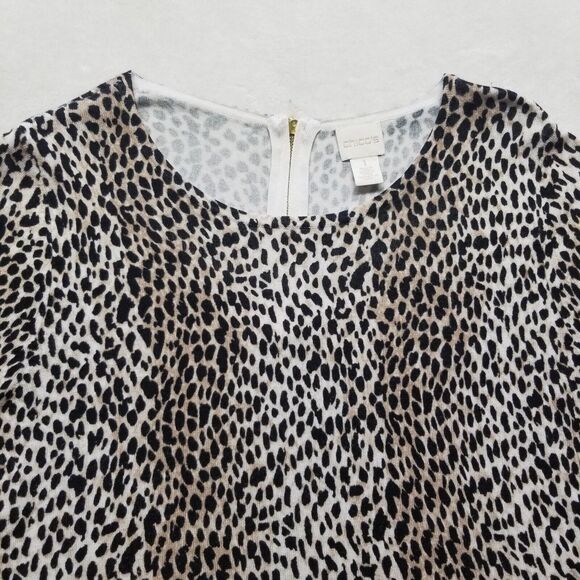 Chicos 1 Medium Knit Top Cheetah Print Long Sleeve Back Zip Mob Wife Timeless - Picture 4 of 9